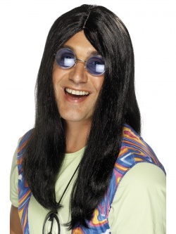 Neil Hippy Wig, Black, With Side Parting 