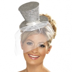 Fever Mini Top Hat on Headband - Silver