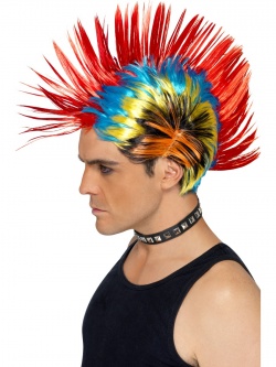 80'S Street Punk Wig, Mohawk, Multi-Coloured 