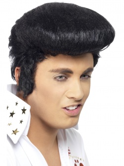 Elvis Deluxe Wig, Black, With High Quiff & Sideburns 