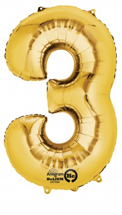 Mini Shape Number "3" Gold Foil balloon