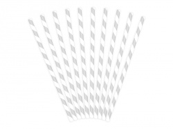 Striped Paper Straws - Light Silver